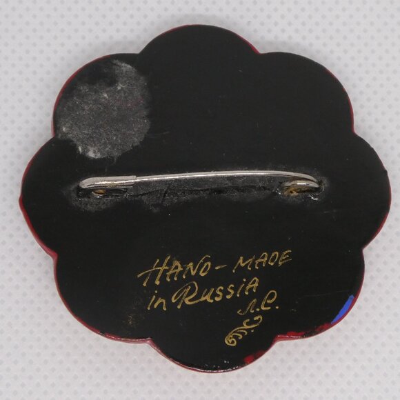 Christmas Santa Claus Pin/Brooch Russian Lacquer Hand Painted Signed - Picture 2 of 8